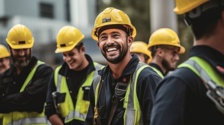 Generative AI happy of team construction worker working at const